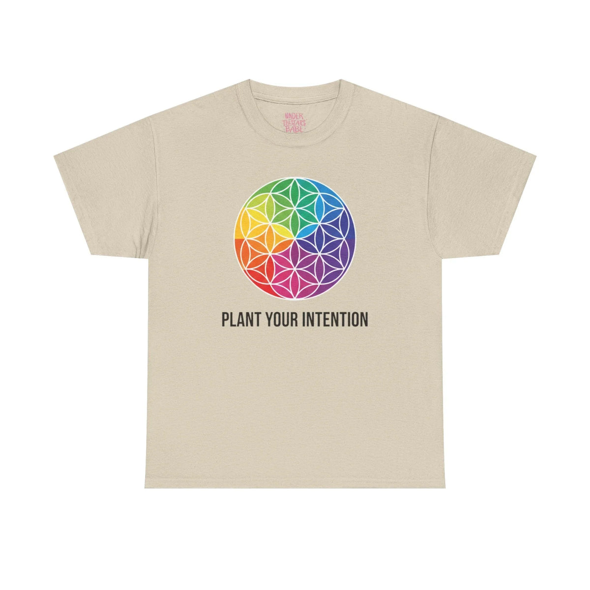 Intent Planting T‑Shirt — Rainbow Flower of Life Graphic Tee ("Plant Your Intention") - underthestarsbabe