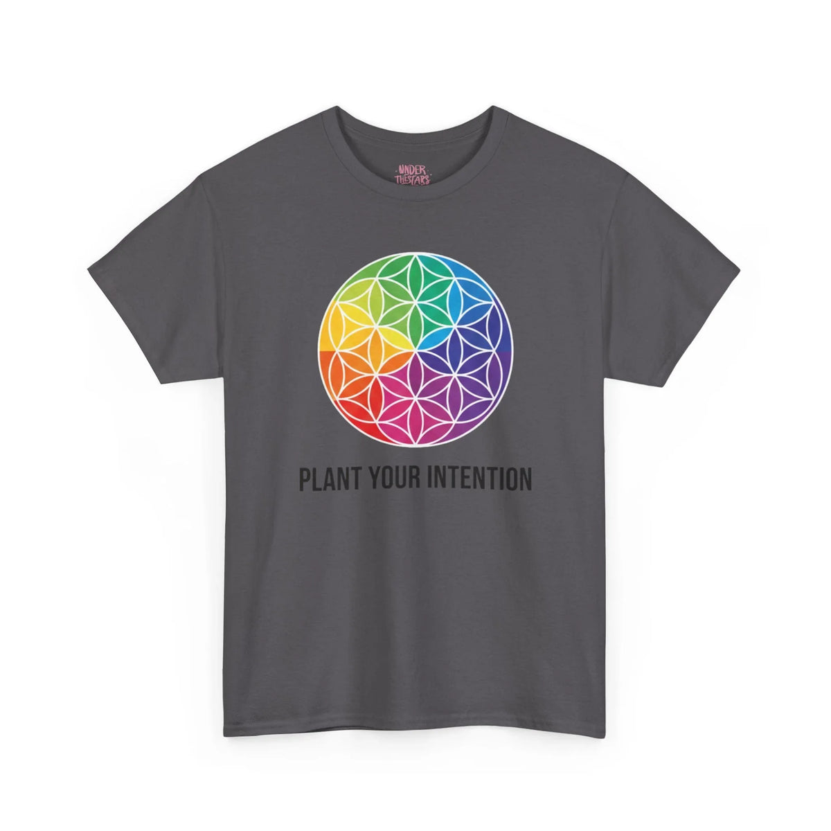 Intent Planting T‑Shirt — Rainbow Flower of Life Graphic Tee ("Plant Your Intention") - underthestarsbabe