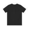 Plain black short sleeve t-shirt displayed on a white background, back view