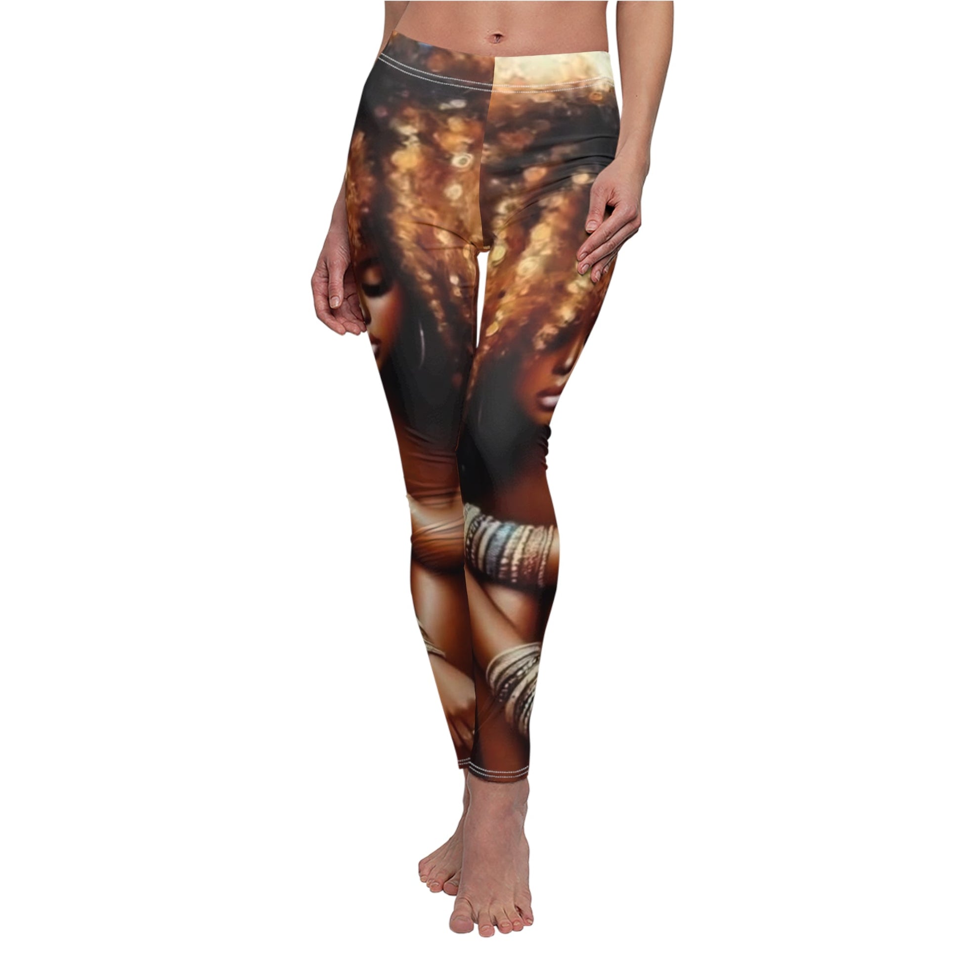 It's The Glow! Artistic Leggings with Bold Natural Hair Portrait Print - underthestarsbabe