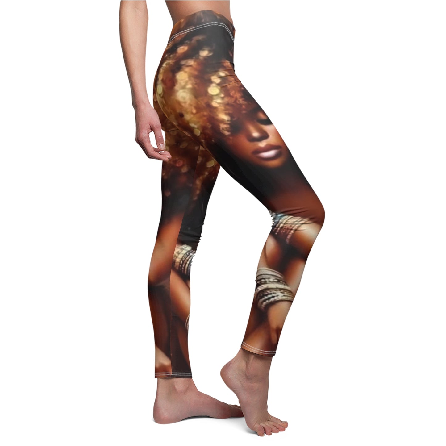 It's The Glow! Artistic Leggings with Bold Natural Hair Portrait Print - underthestarsbabe