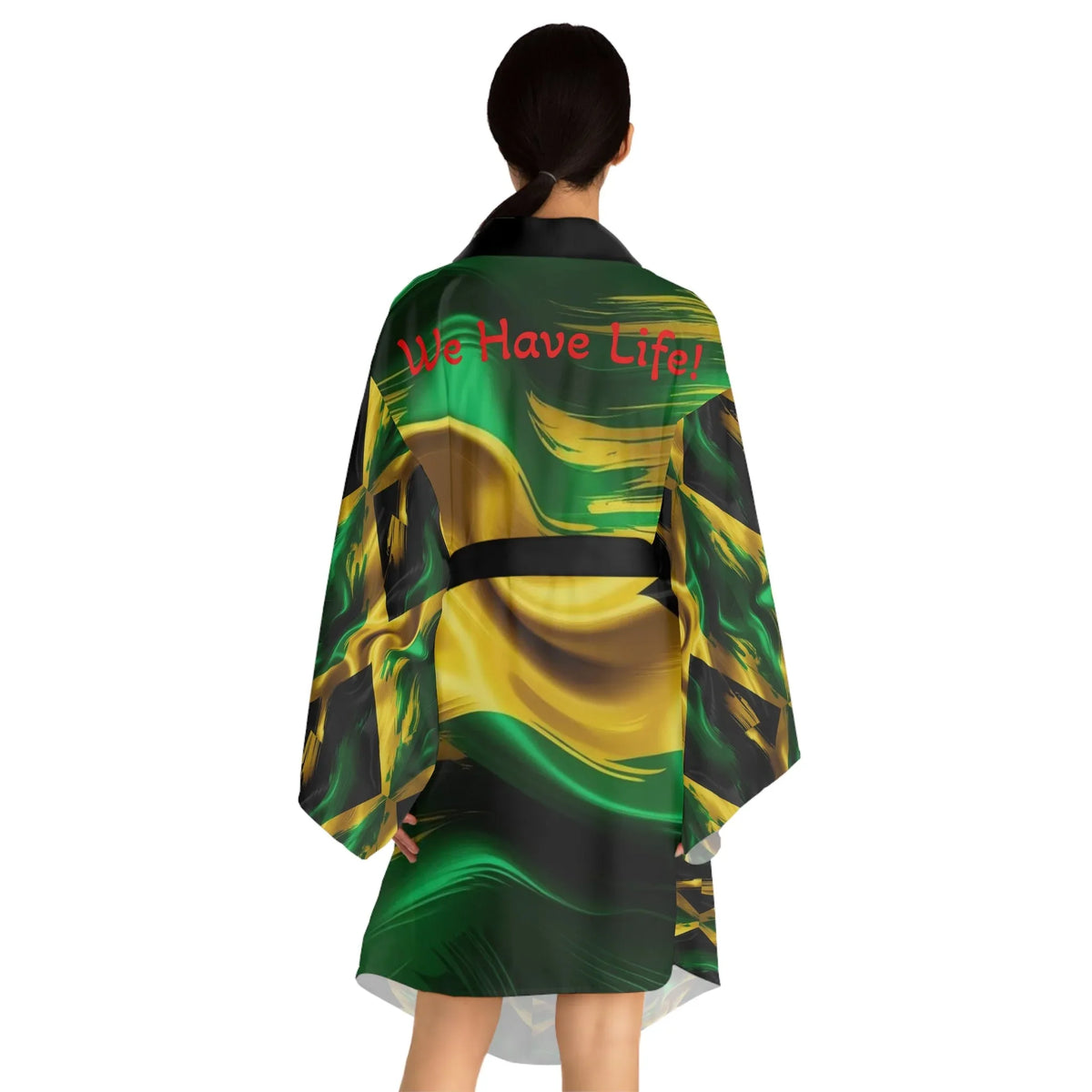 Jamaican Flag Wave "We Have Life" Kimono Robe —Island Pride - underthestarsbabe
