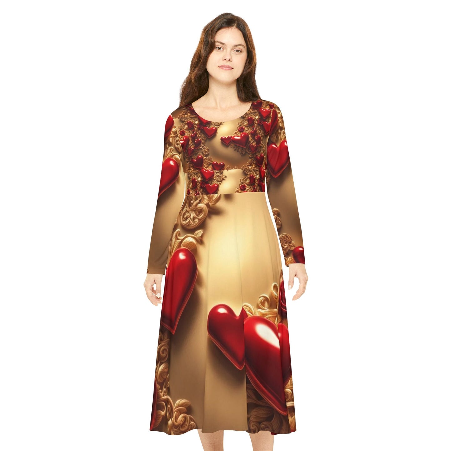 Long Sleeve Dance Dress | Romantic Hearts | Perfect for Valentine's Day & Special Occasions - underthestarsbabe