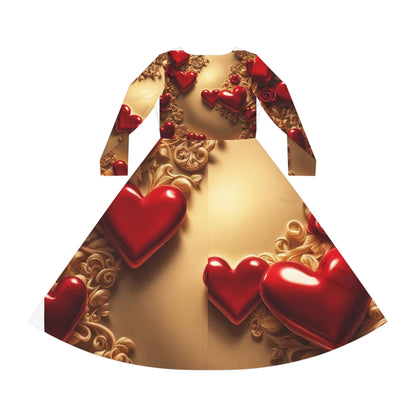 Long Sleeve Dance Dress | Romantic Hearts | Perfect for Valentine's Day & Special Occasions - underthestarsbabe