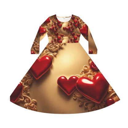 Long Sleeve Dance Dress | Romantic Hearts | Perfect for Valentine's Day & Special Occasions - underthestarsbabe