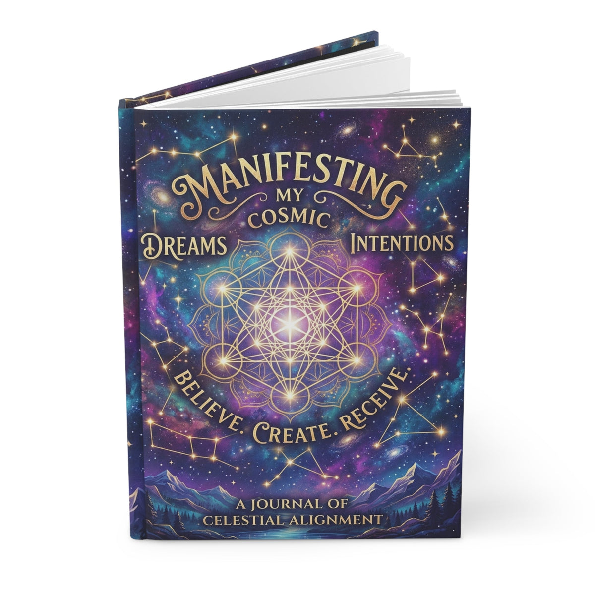 Manifesting My Cosmic Dreams Journal – Celestial Alignment Lined Hardcover Notebook - underthestarsbabe.shop