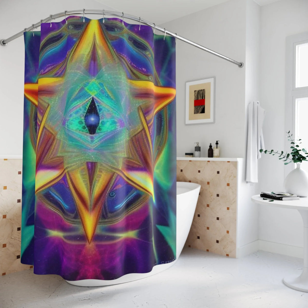 Merkabah Shower Curtain - Sacred Geometry Bathroom Decor - underthestarsbabe