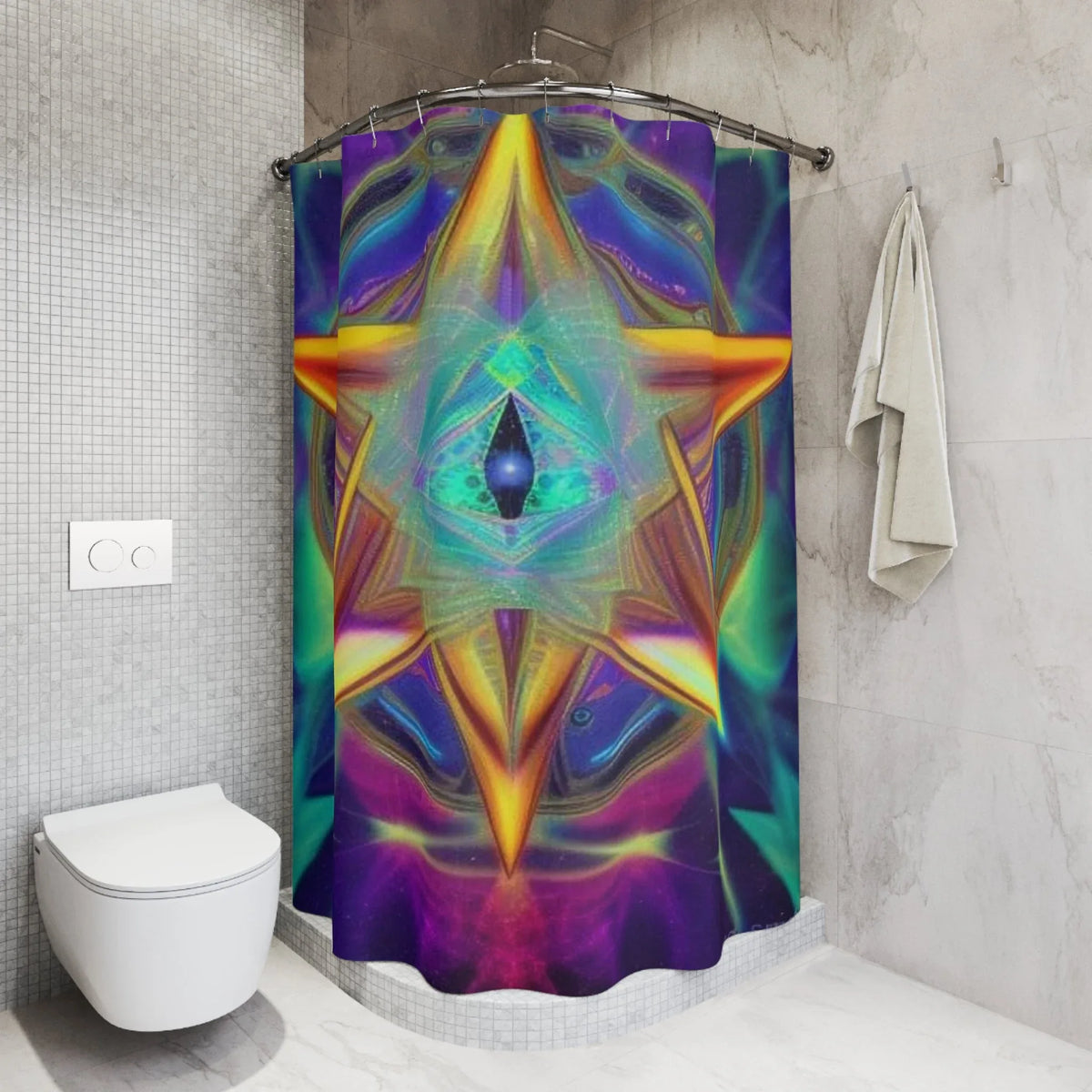 Merkabah Shower Curtain - Sacred Geometry Bathroom Decor - underthestarsbabe