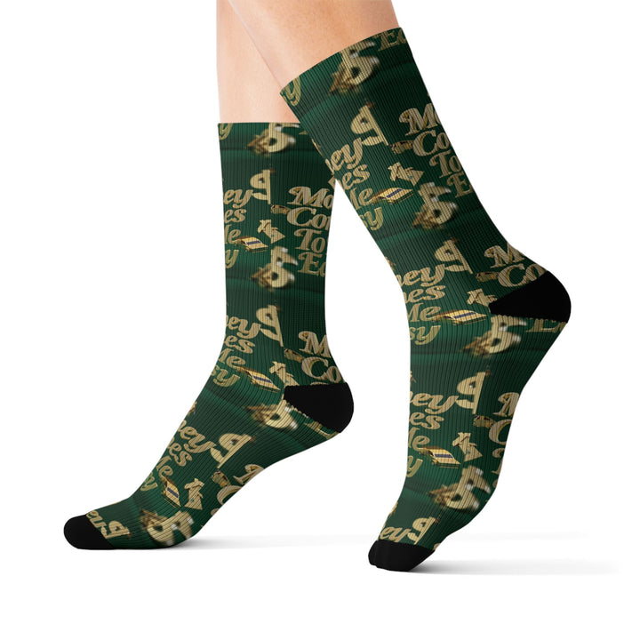 Money Comes to Me Easy Manifestation Sublimation Socks - underthestarsbabe