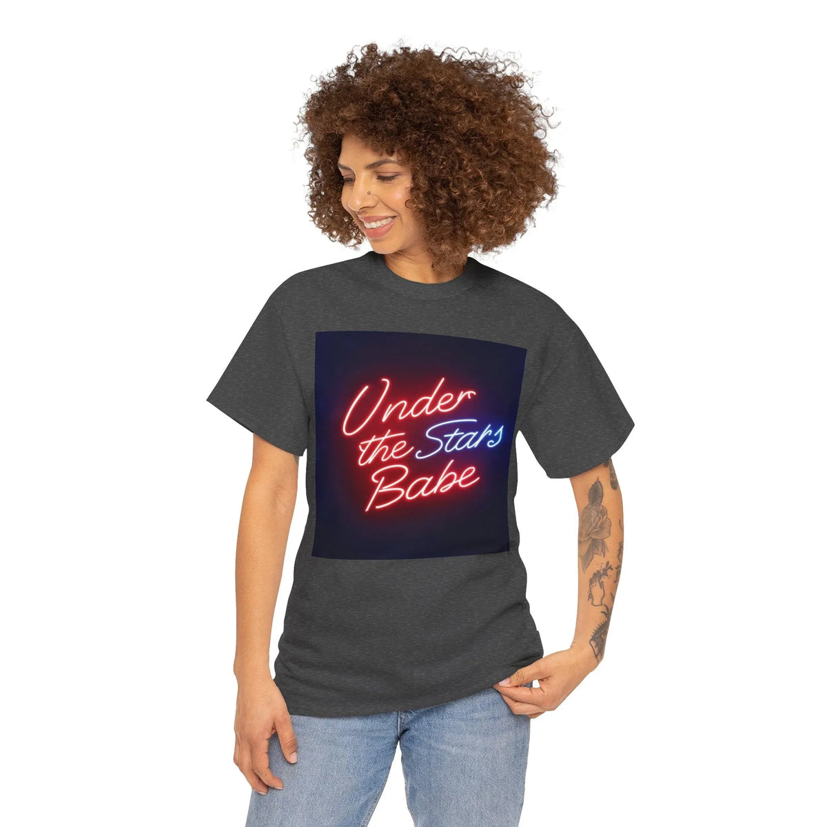 Neon Under the Stars Babe Heavy Cotton Tee - Bold & Trendy - underthestarsbabe