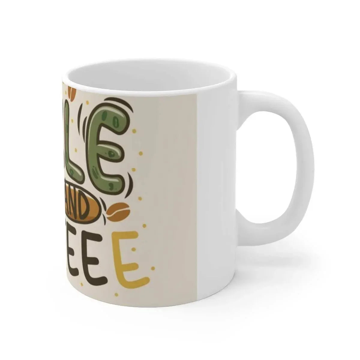 White ceramic coffee mug with playful pickleball and coffee themed text design