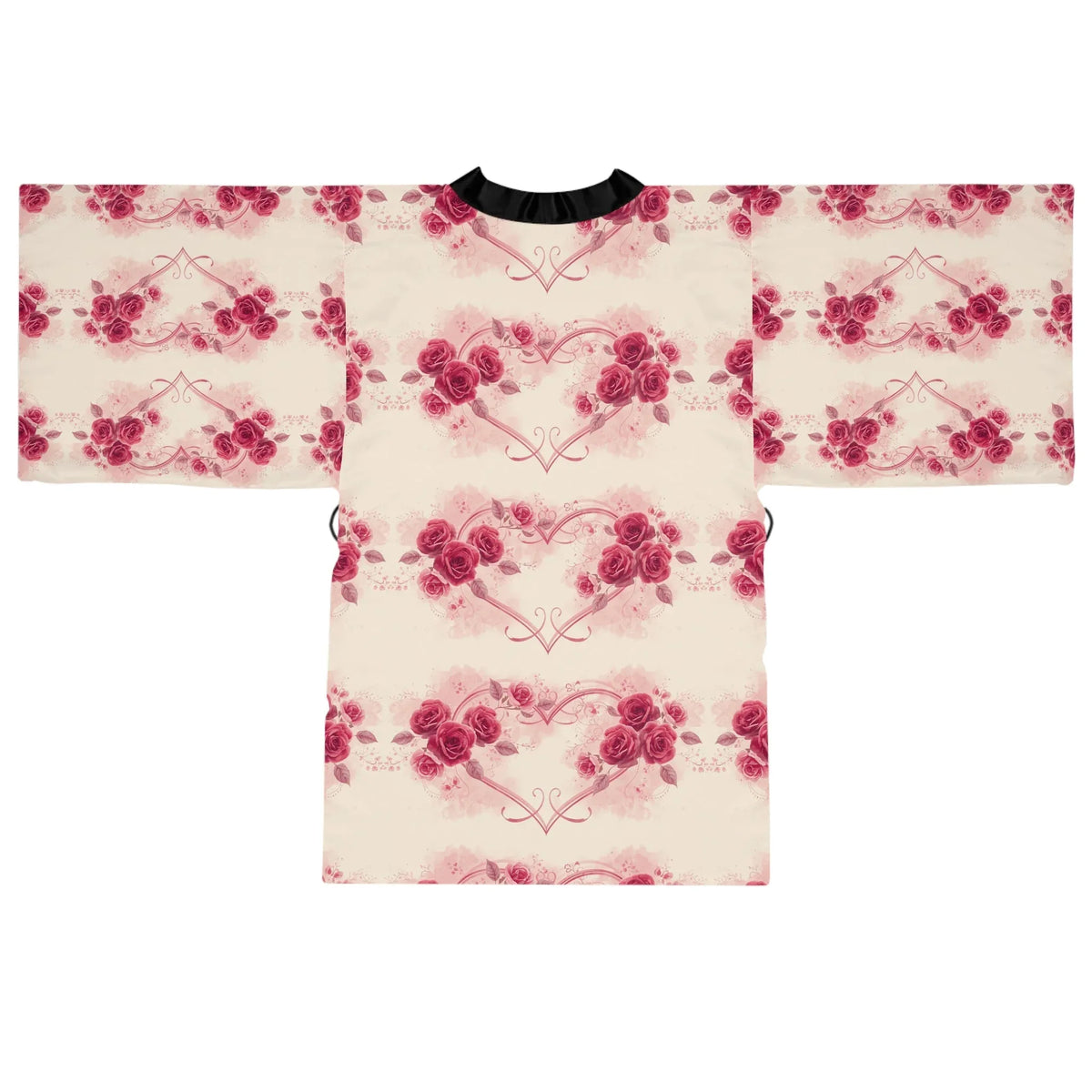 Pink Roses Long Sleeve Kimono Robe — Floral All-Over Print - underthestarsbabe