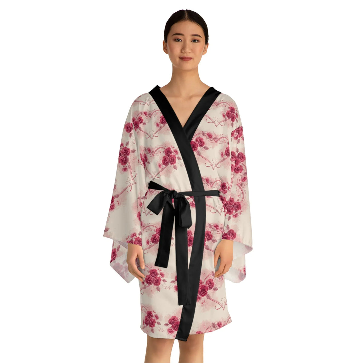 Pink Roses Long Sleeve Kimono Robe — Floral All-Over Print - underthestarsbabe