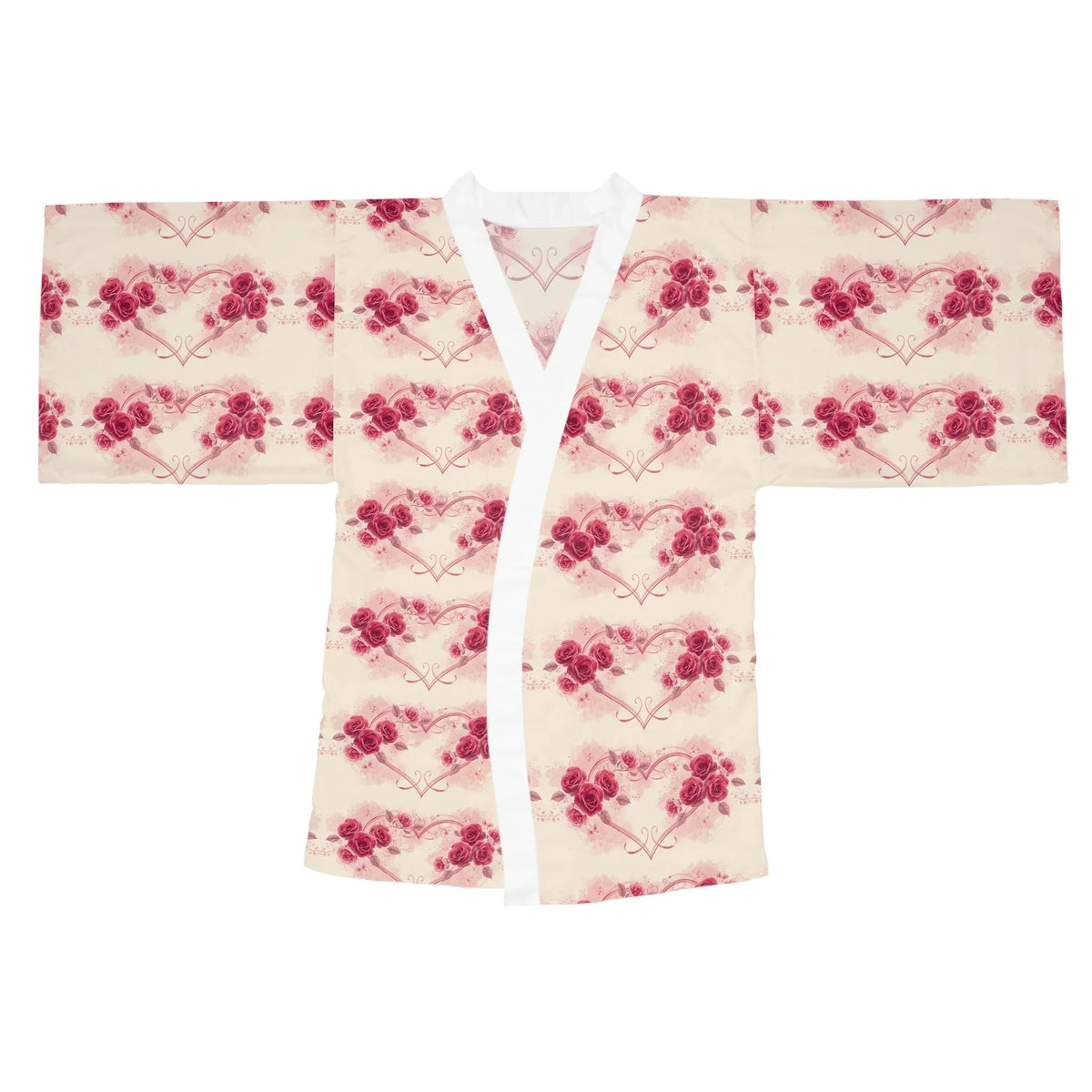 Pink Roses Long Sleeve Kimono Robe — Floral All-Over Print - underthestarsbabe
