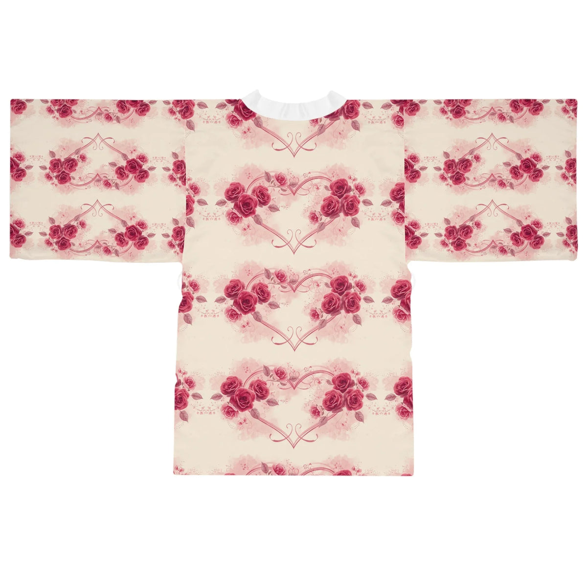 Pink Roses Long Sleeve Kimono Robe — Floral All-Over Print - underthestarsbabe