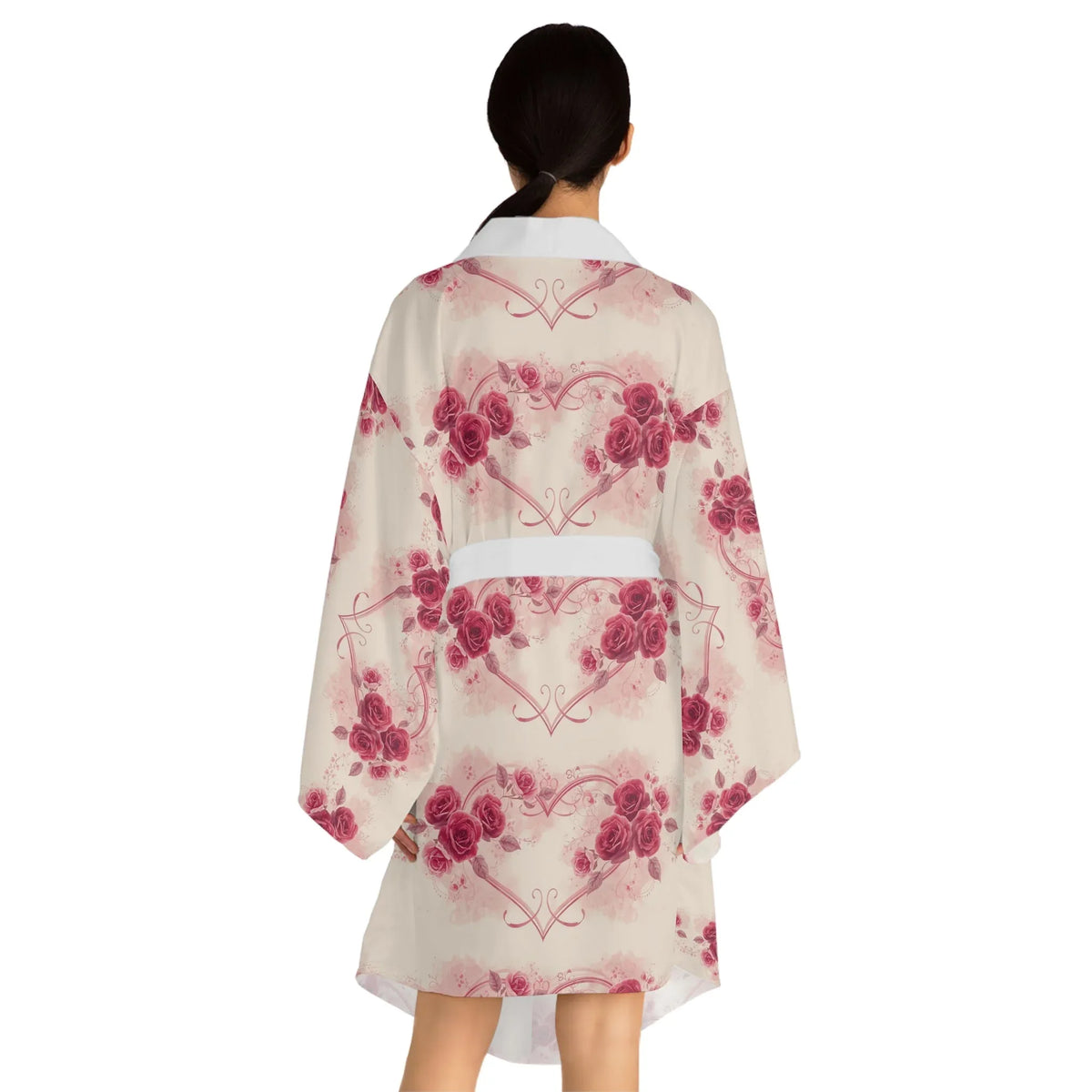 Pink Roses Long Sleeve Kimono Robe — Floral All-Over Print - underthestarsbabe