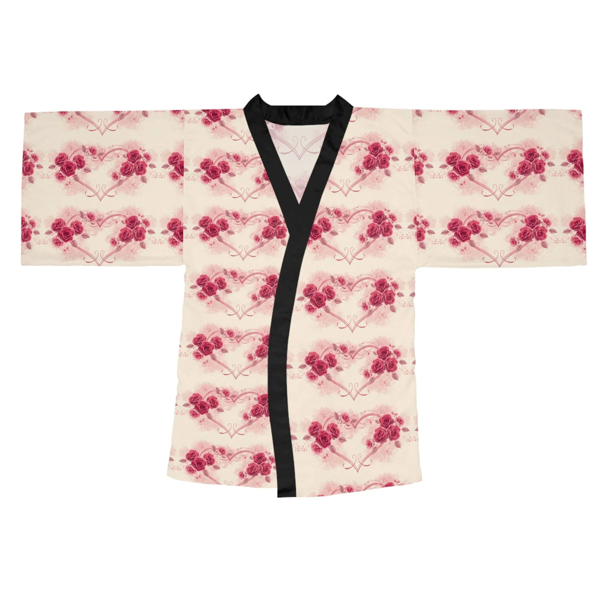 Pink Roses Long Sleeve Kimono Robe — Floral All-Over Print - underthestarsbabe