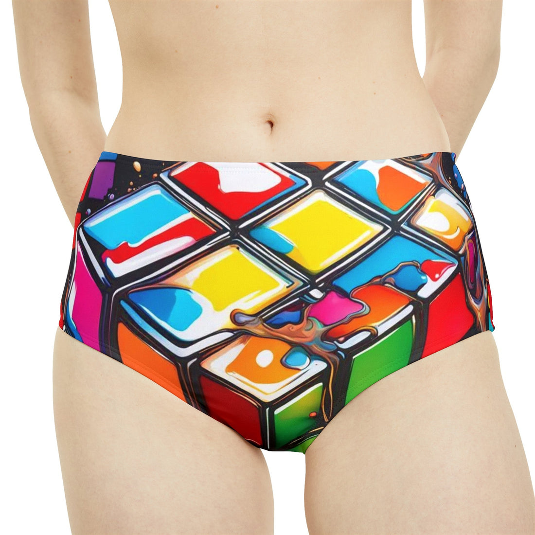 Rubik’s Cube High Waist Bikini Bottom - Under the Stars Babe - underthestarsbabe