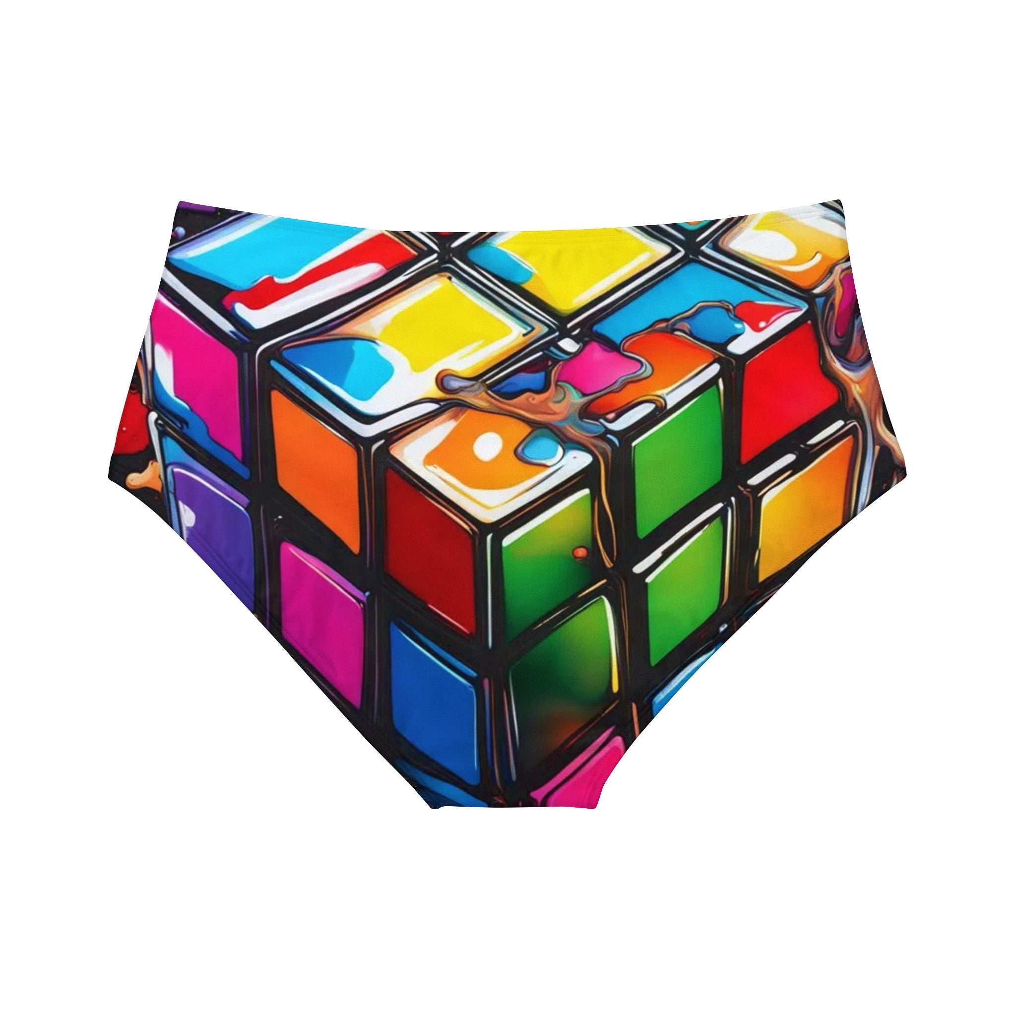 Rubik’s Cube High Waist Bikini Bottom - Under the Stars Babe - underthestarsbabe