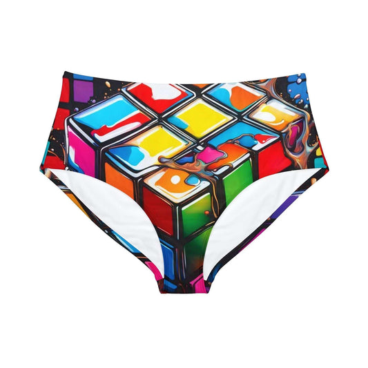 Rubik’s Cube High Waist Bikini Bottom - Under the Stars Babe - underthestarsbabe
