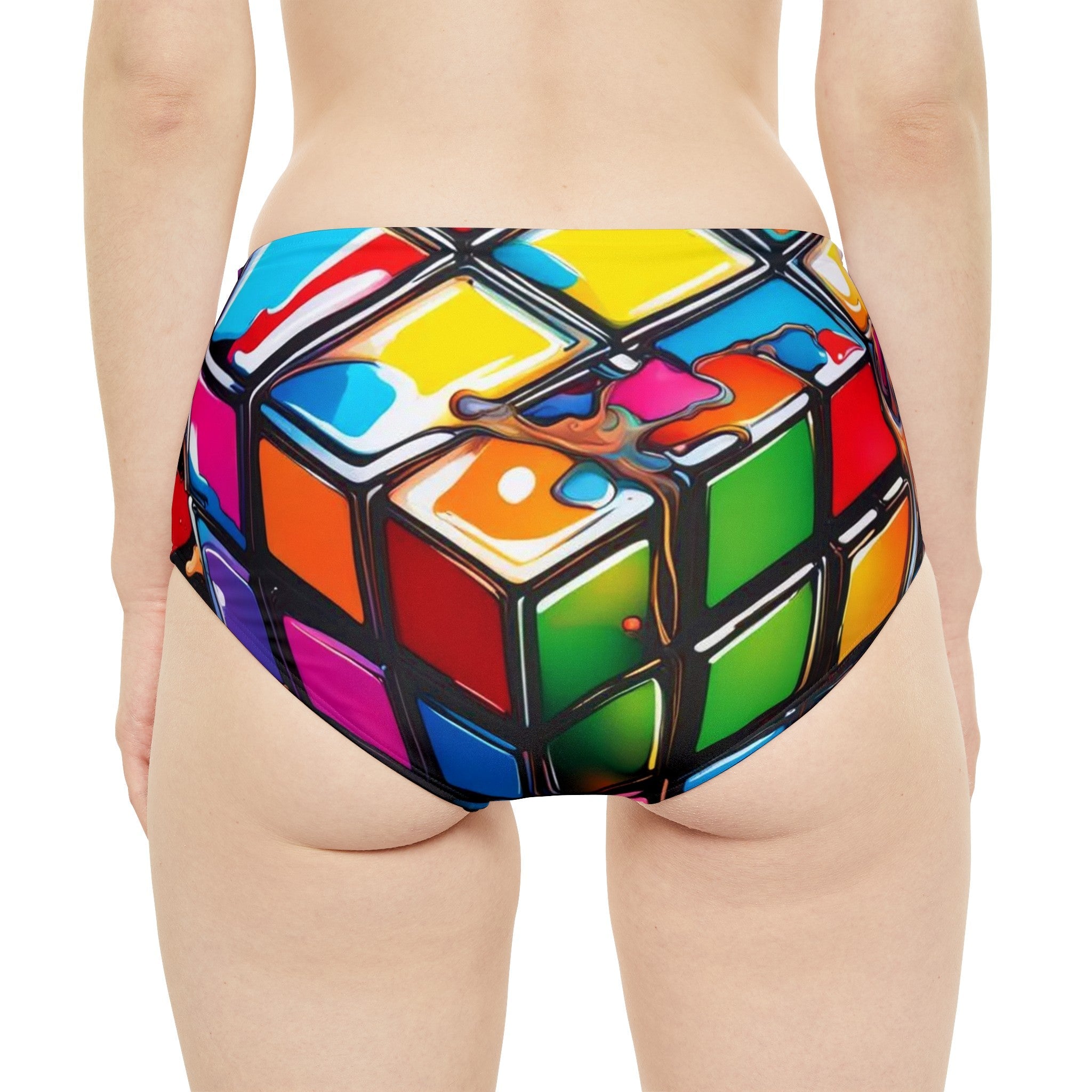 Rubik’s Cube High Waist Bikini Bottom - Under the Stars Babe - underthestarsbabe