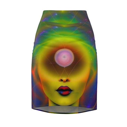 Space Vibrant Women's Pencil Skirt, Psychedelic Fashion Skirt, Statement Skirt, Unique Pencil Skirt, Gift for Her, Party Wear - underthestarsbabe
