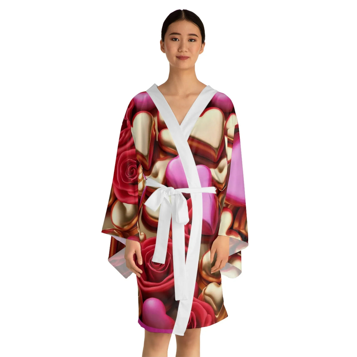 Valentine Heart & Rose Kimono Robe – All-Over Print - underthestarsbabe