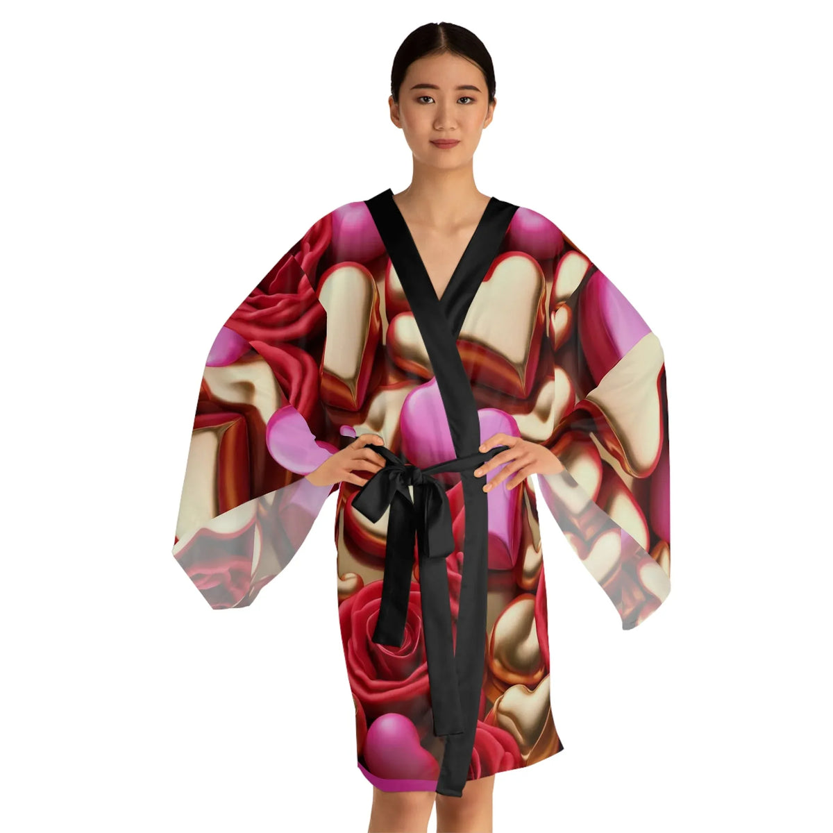 Valentine Heart & Rose Kimono Robe – All-Over Print - underthestarsbabe